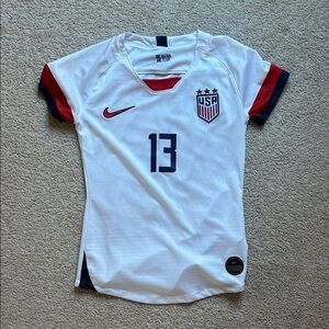 Alex Morgan Nike White Soccer Jersey with Red and Blue Details